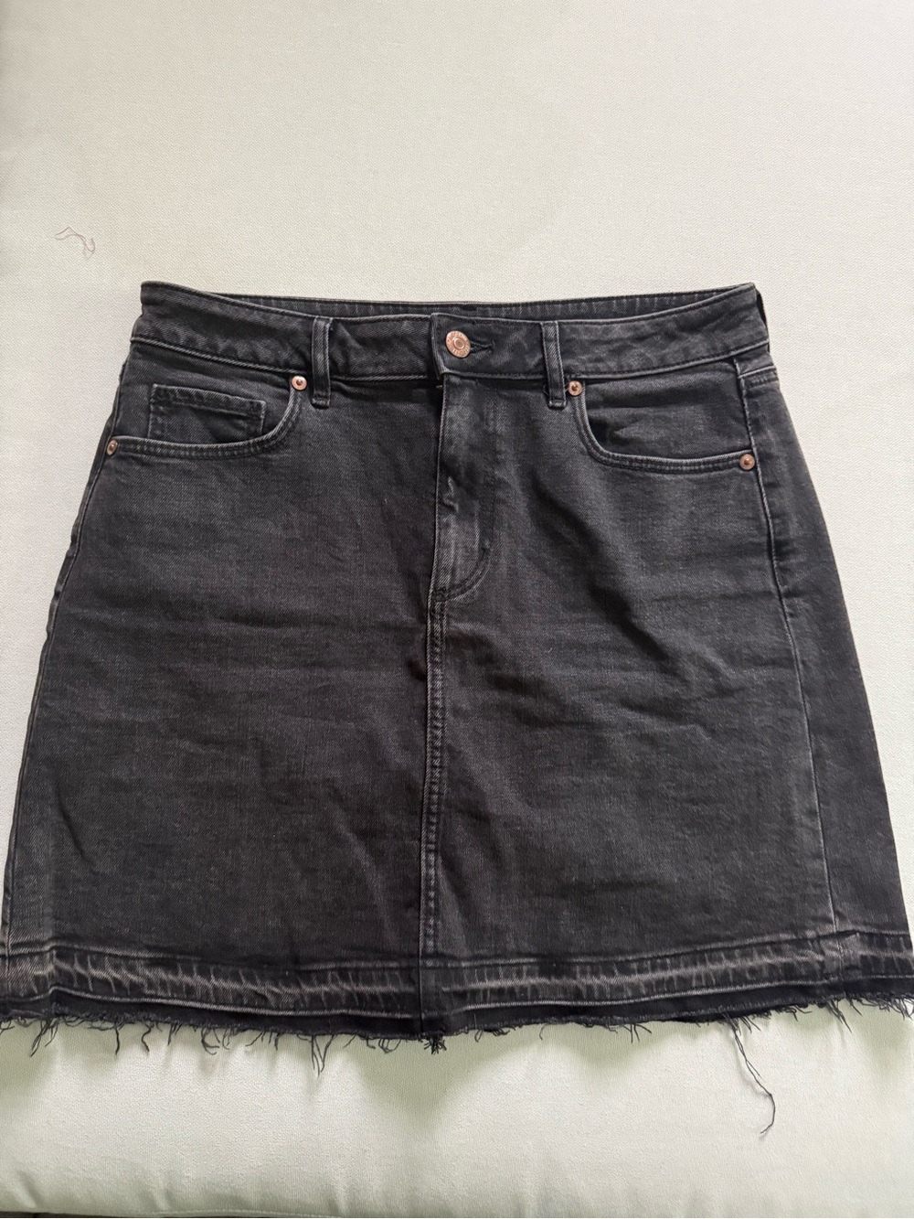 LOFT Black Washed Denim Mini Skirt